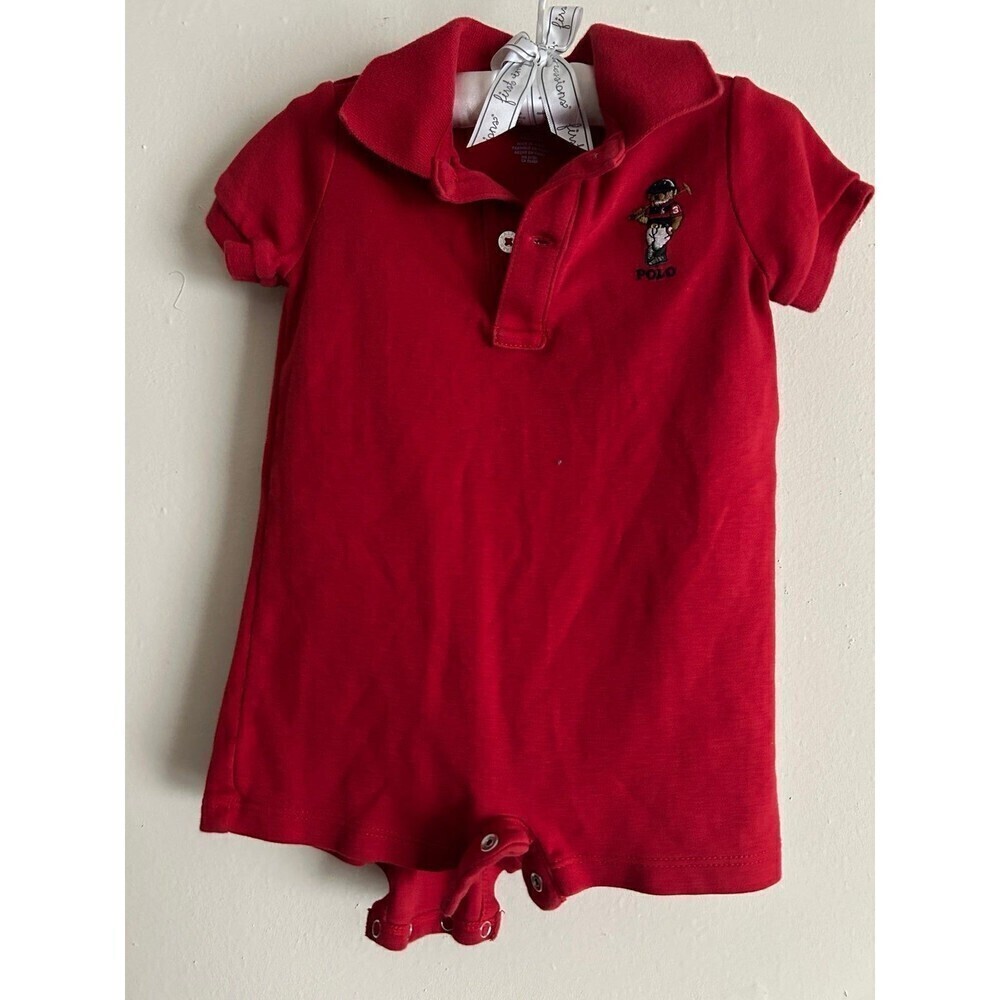 Ralph Lauren Polo Bear Romper 9M Red
